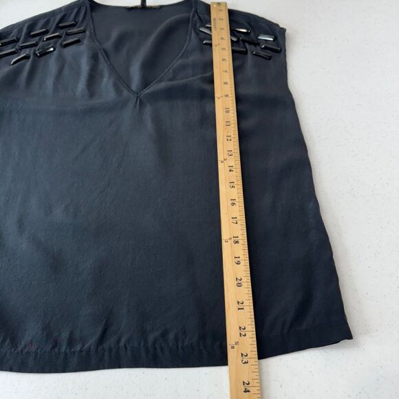 Maje Blouse Black Beaded Shoulder V-Neck Top Whimsygoth Lightweight - Picture 7 of 11